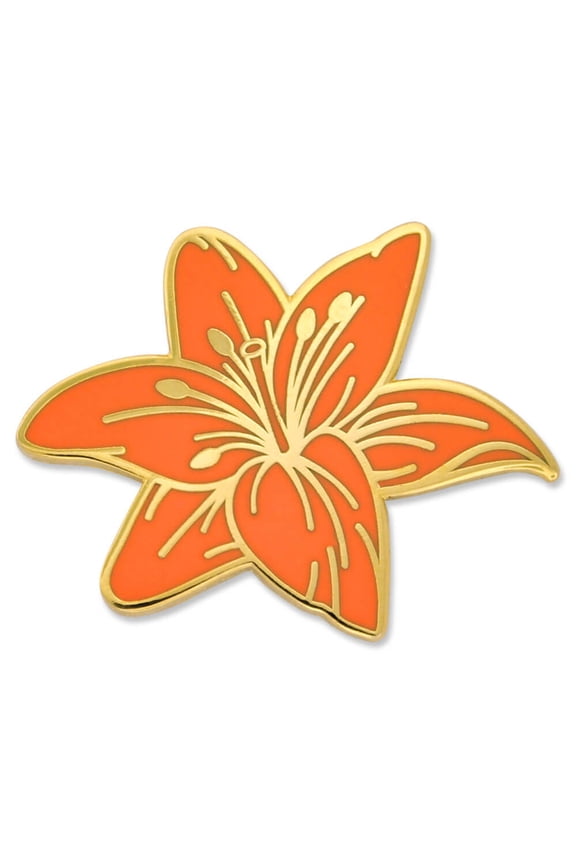 Orange Tiger Lily Flower Boutonniere Trendy Enamel Lapel Pin
