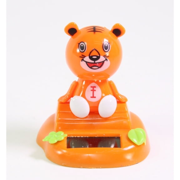Orange Tiger Sitting on Log Chinese Zodiac Dashboard Home Decor Gift Solar Toy
