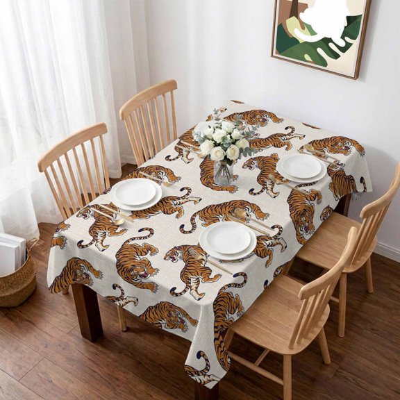 Orange Tiger Table Cloth Waterproof Tablecloths, Farmhouse Animals Tablecloth Dining Table Cover for Kitchen Party Tabletop Outdoor, Rectangle Tablecloth 60x102 Inch