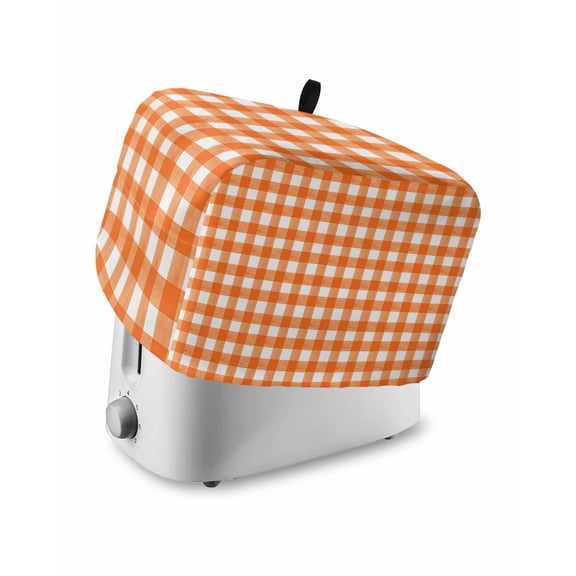 Orange Toaster Cover 2 Slice, Small Kitchen Appliance Covers, Country French Rustic Buffalo Plaid Modern Art Toaster Oven Cover with Loop, Bread Machine Cover Polyester Dust Cover Protection