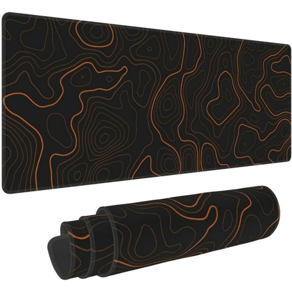 Orange Topographic Mouse Pad Large Gaming XL Geographic Map Lines Contour Desk Mat Extend Long Mousepad for Computer Laptop Office Non-Slip Rubber Stitched Edges 31.5 x 11.8 Inch