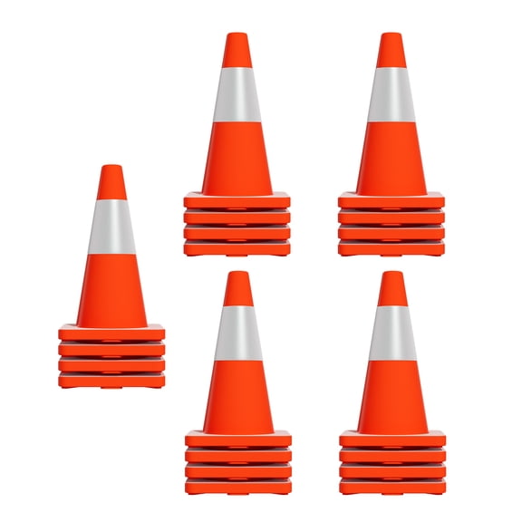 Orange Traffic Delineator, Heavy Duty Base, 18 Inch Tall, Reflective PVC Cone, Warning Safety Cone, Stadium Setup, Construction Zone, Driving Course(20 Pack)