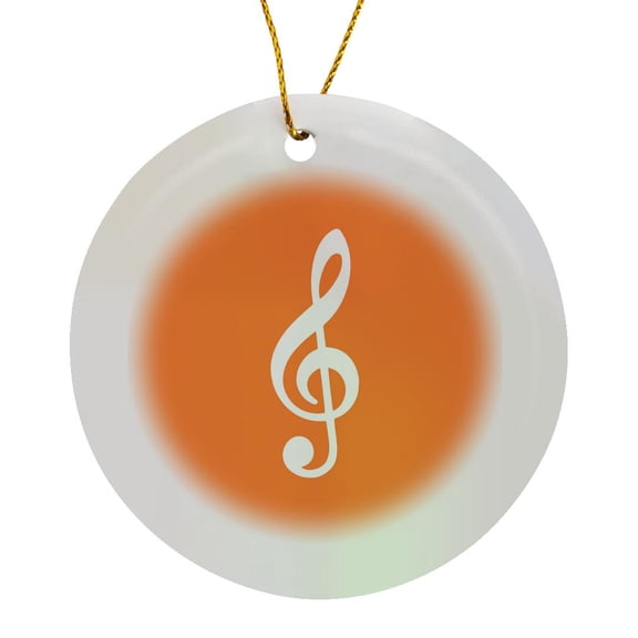 3drose, Orange Treble Clef Music Notation - G Clef Musical Note Musician Gift, Circle Porcelain Ornament