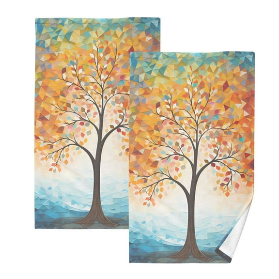 Orange Tree Abstract 2 PCs Cotton Hand Towels Absorbent Face Towel Soft Breathable Towel Set for Bathroom Kitchen Hotel Gym Decoration