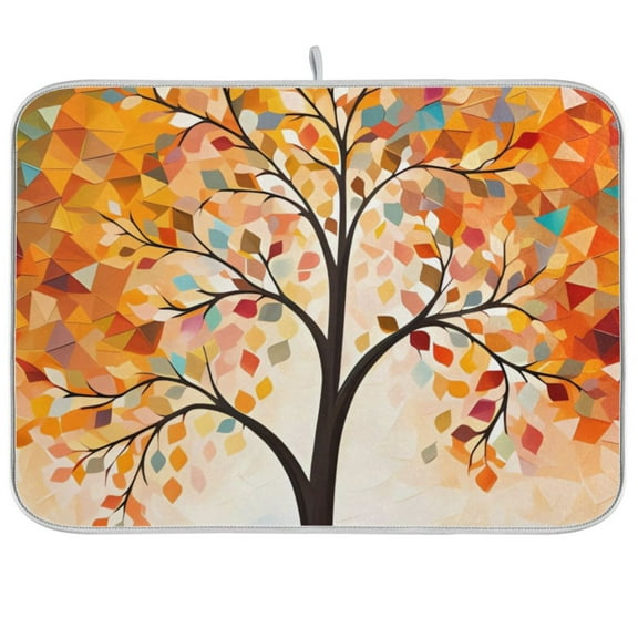 Orange Tree Abstract Dish Drying Mat Microfiber Kitchen Mats Large Counter Absorbent Dish Pad Drainer Rack 18"x24"