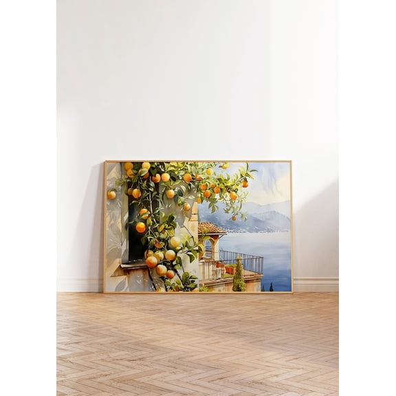 Orange Tree Landscape Wall Art Italian Decor Oranges Amalfi Coast Italy Scenery Printable, Unframed Canvas 8x10in