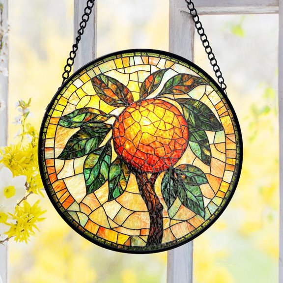 Orange Tree Lover Gift Stained Glass Suncatcher, Gardener Hobby Suncatcher, Mom Housewarming Gift Panel, Florida Home Wall Decor
