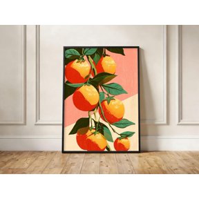 Orange Tree Print Retro Citrus Botanical Wall Art Mid Century Kitchen Decor, Unframed Paper Print