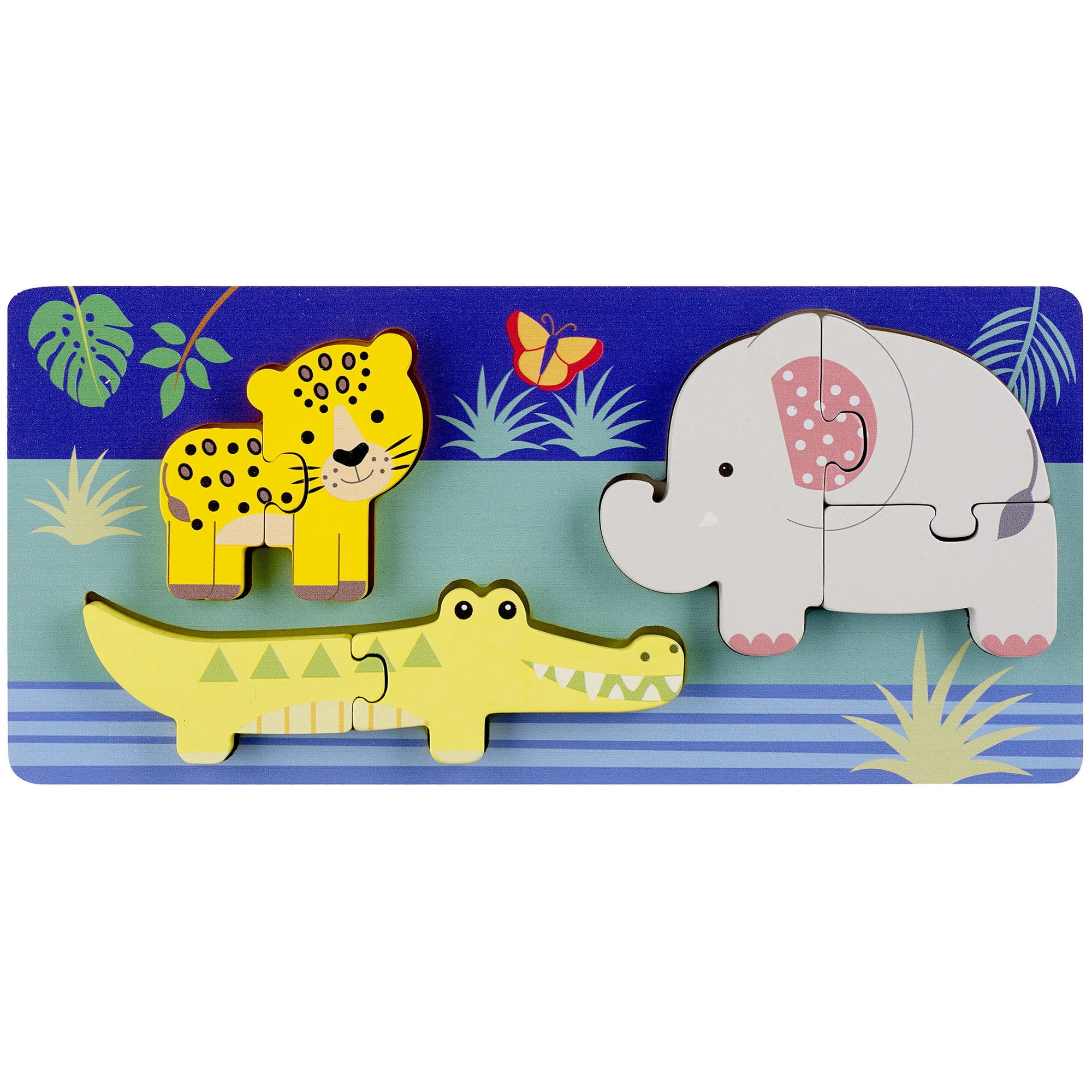 Orange Tree Toys: Jungle Animals - Mini Puzzles - 8 Wooden Chunky Pieces, Colorful Puzzle Tray, FSC Certified, Educational Toy, Toddlers & Kids Age 1+