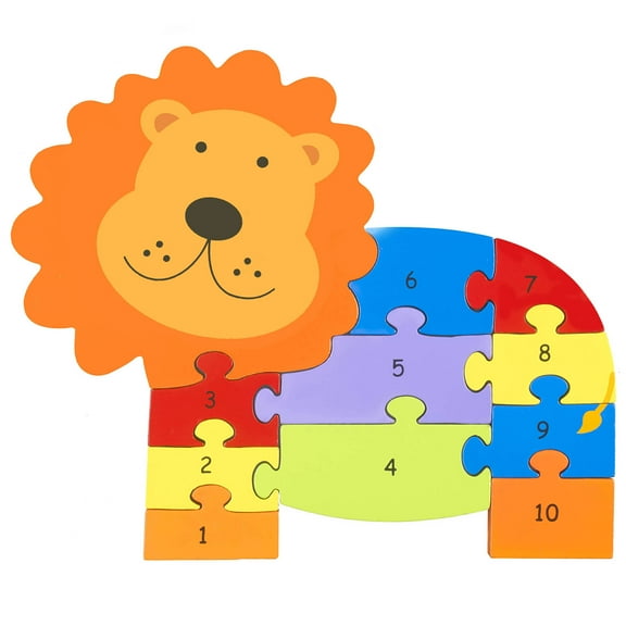 Orange Tree Toys: Lion Number Puzzle - 11 Piece Wooden Animal Shaped Puzzle, Learn Numbers 1-10, Colorful Educational Toy, Toddlers & Kids Age 1+