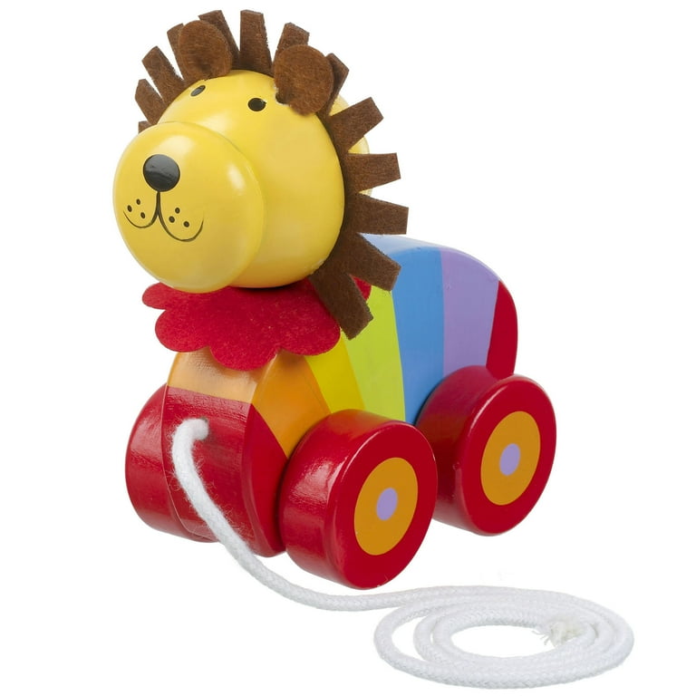 Orange Tree Toys: Pull Along: Lion - Wooden Toy, Colorful Wheeled