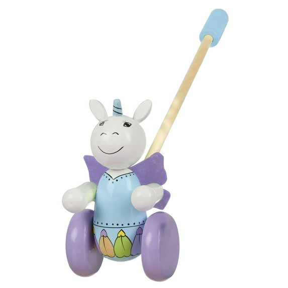 Orange Tree Toys: Push Along: Unicorn - Wooden Toy, Colorful Wheeled Character w/ Handle, Push & Pull, Encourage First Steps, Toddler & Kids, Ages 1+