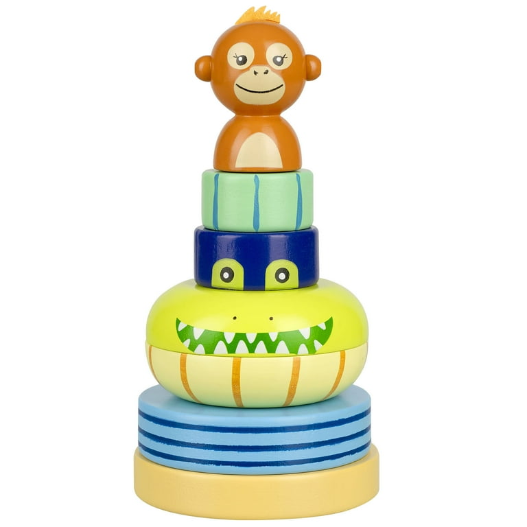 Orange Tree Toys Stacking Ring Jungle Animals Wooden Colorful Stacking Puzzle Toy Size Motor Skills Developmental Toy Toddler Kids Ages 1 Walmart