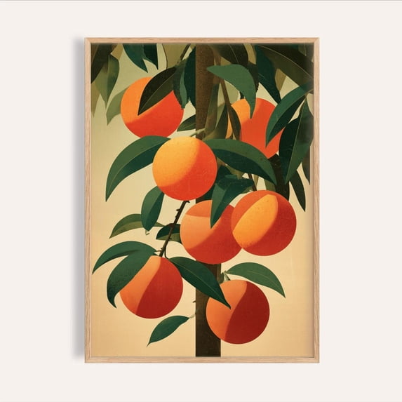 Orange Tree Wall Art Print, Mediterranean Citrus Botanical Illustration And Kitchen Living Room ...