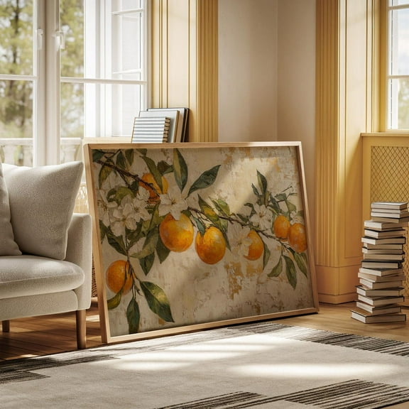 Orange Tree Wall Art, Vintage Citrus Painting, Farmhouse Kitchen Decor, Rustic Fruit Print, Mediterranean Botanical Poster Wall Art, Modern Wall Decor, 24x36 UNFRAMED