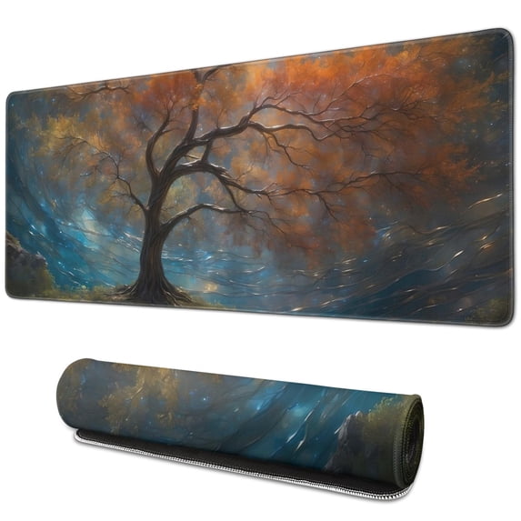 Orange Trees and Rattan Man mouse Padswaterproofwashable for Office Home Work GamingmousepadsRubber Base Mousepad with Stitched Edges 31.5x11.8inches