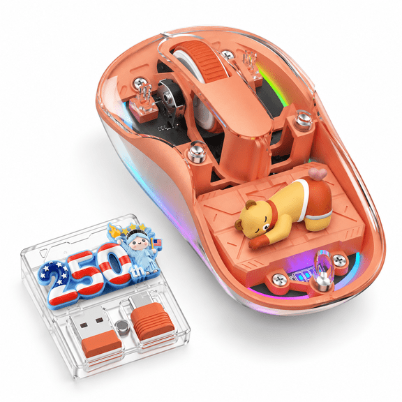 Orange Tri-Mode Wireless Computer Mouse with Swappable Magnetic Figurines