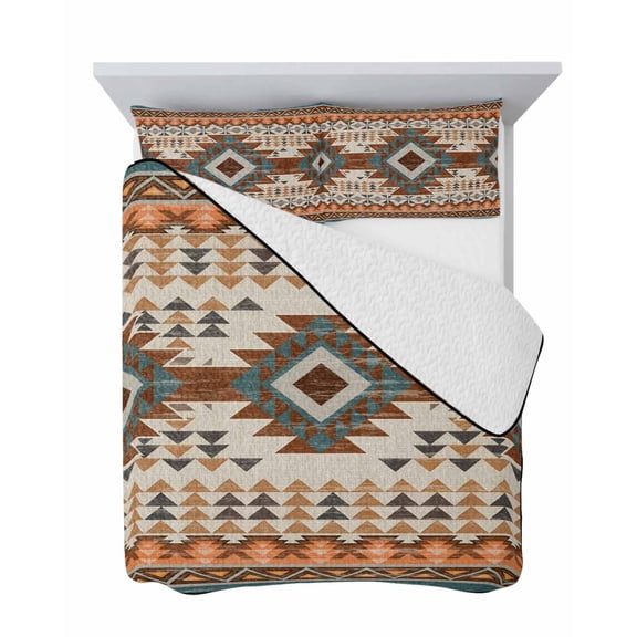 Orange Tribal Arrow 3 Piece Quilt Set Queen Size, Abstract Geometric Inspired Motifs Stripes Soft Bedspread Coverlet Bedding Set Microfiber Lightweight Comforter Set with 2 Pillowcases for Bedroom