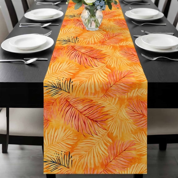 Orange Tropical Leaf Table Runner 48 Inches Long, Summer Palm Leaves Botanical Kitchen Coffee Dining Table Decoration for Home Party Birthday Wedding Home Decor 13x48 Inches