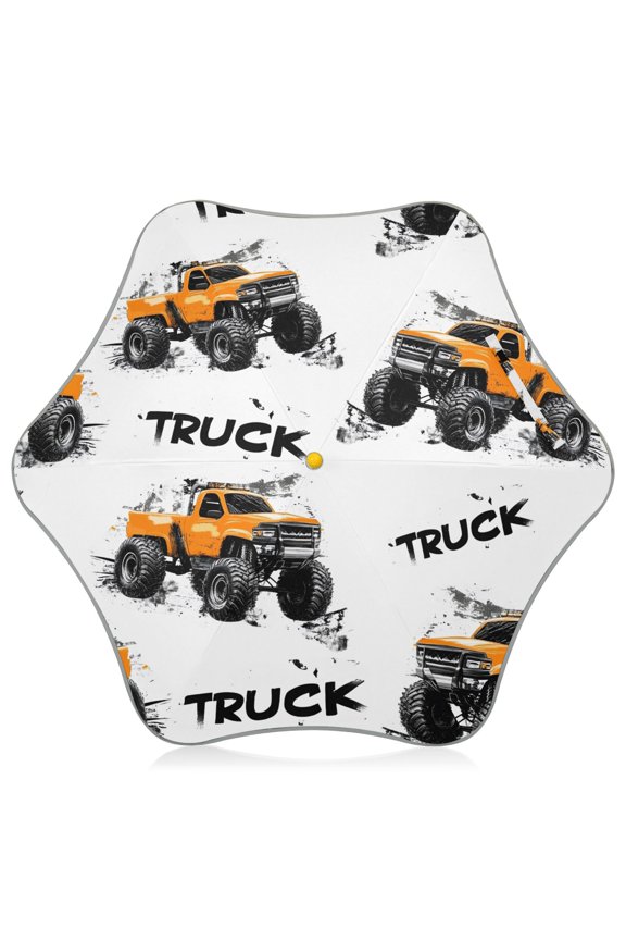 Orange Truck Pattern Kids Umbrella Rain Umbrella Clear Grip Handle Folding Umbrellas UV50+ 35in
