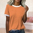thumbnail image 1 of Orange Tshirts for Women's Spring Round Neck Color Blocked Loose Casual Short Sleeve T Shirt Womens Shirts, 1 of 4