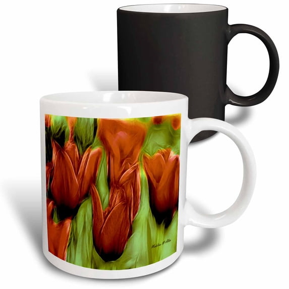 3drose, Orange Tulip Flowers, 11oz Magic Transforming Mug