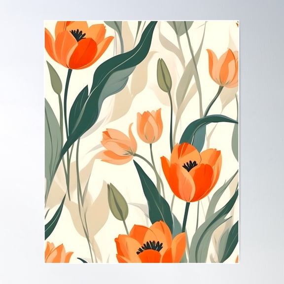 Orange Tulips, Bright Floral Nature Meadow, Vintage Botanical Illustration Plants, Flowers Blossom Bloom Canvas Print Poster Wall Art, Modern Wall Decor For Living Room Bedroom, 12x18 UNFRAMED