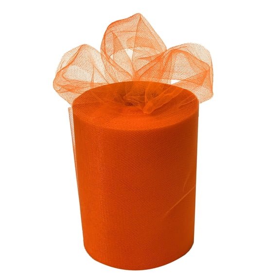 Orange Tulle Wedding Ribbon Decor - 6" x 100 Yards, Easter, Spring, Fabric Netting Ribbon, Garland, Swag, Veil, Streamers, Gift Wrapping, Decorative Bows, DIY, School, Wreaths, St. Patrick's Day