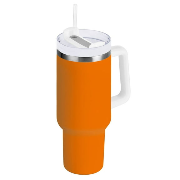 Orange Tumbler with Handle and Straw Lid 40 oz Insulated Vacuum Water Bottle Stainless Steel Travel Cup