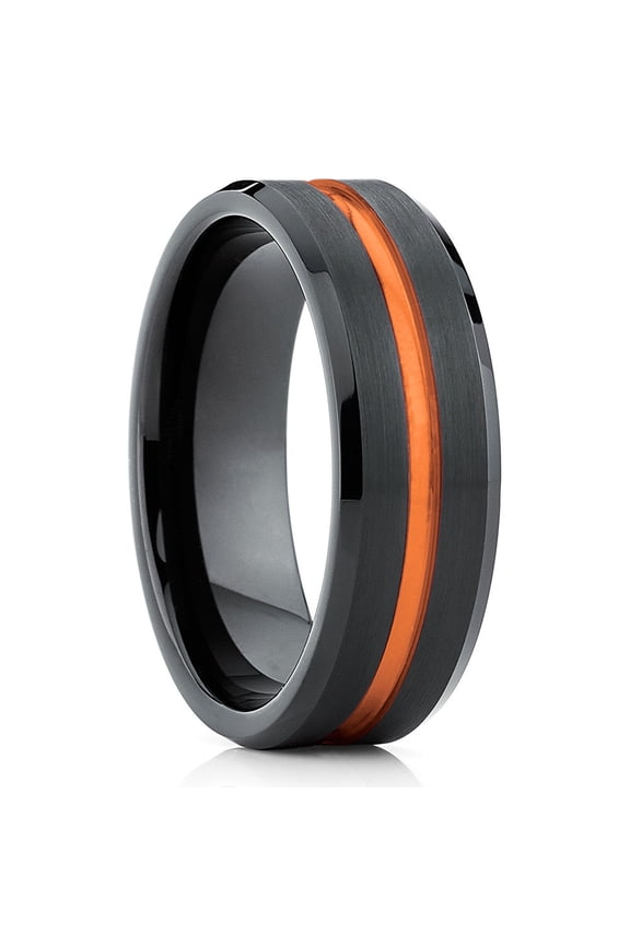 Orange Tungsten Ring,8mm Wedding Ring,Black Wedding Ring,Tungsten Carbide Ring,Engagement Ring,Comfort Fit Ring