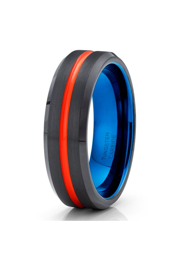 Orange Tungsten Wedding Band Blue Tungsten Ring Orange Wedding Ring 6mm Orange Tungsten Engagement Ring Men & Women Comfort Fit Ring