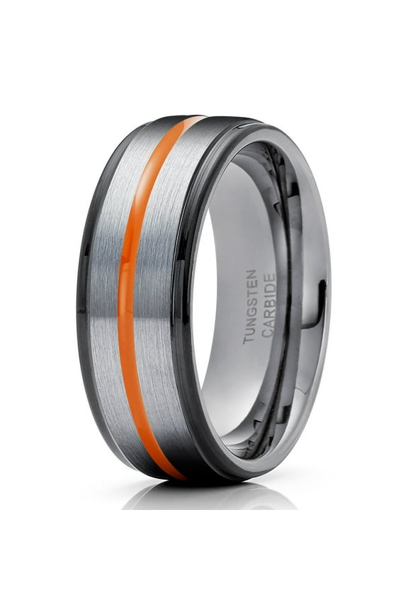 Orange Tungsten Wedding Ring 8mm Tungsten Ring Black Tungsten Ring Anniversary Ring Men & Women 8mm Tungsten Ring