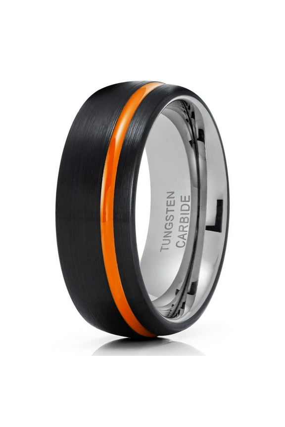 Orange Tungsten Wedding Ring Black Tungsten Ring Gunmetal Wedding Band Men & Women Orange Tungsten Ring 8mm Wedding Ring Comfort Fit
