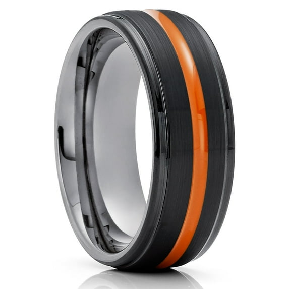 Orange Tungsten Wedding Ring,Black Wedding Ring,8mm Tungsten Ring,Anniversary Ring,Engagement Ring