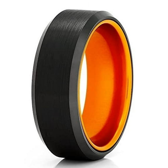 Orange Tungsten Wedding Ring,Orange Wedding Band,8mm Wedding Ring,Anniversary Ring,Engagement Ring