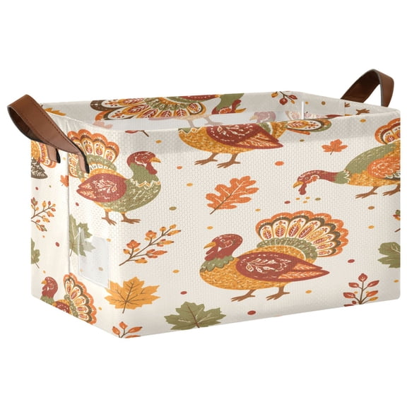 Orange Turkey Foldable Storage Large Fabric Storage Baskets Organizer Storage Bins with Handles for Shelves