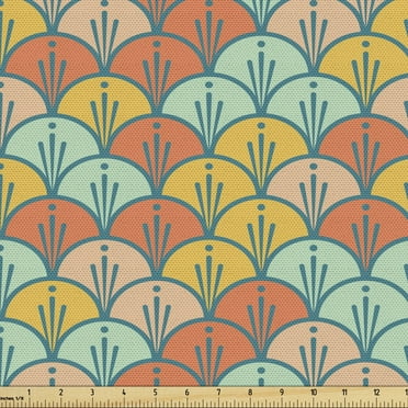 Ambesonne Orange and Turquoise Fabric by the Yard Upholstery, Scales, 3 Yards, Multicolor