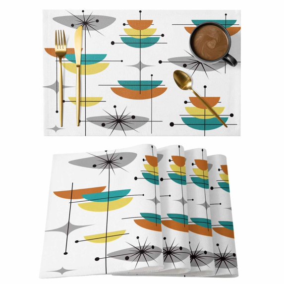 Orange Turquoise Placemats Set of 4 Boho Yellow Grey Color Block Bohemian Place Mats Indoor Wipeable Table Mats Washable Cloth Dining Table Placemats for Kitchen Holiday Party Home Decor 13x19 Inch