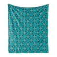thumbnail image 1 of Orange and Turquoise Soft Flannel Fleece Throw Blanket, Floral Motifs with Curlicues and Swirled Lines Pattern, Cozy Plush for Indoor and Outdoor Use, 50" x 70", Orange Turquoise, by Ambesonne, 1 of 5