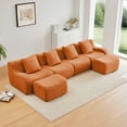 thumbnail image 1 of Orange U-Shaped Cloud Couch with 2 Ottomans, Modern Teddy Fabric Boneless Sectional Sofa in a Box for Living Room, Modular Floor Couch, Deep Seat, No Assembly Required, Sofas para Sala, 1 of 8