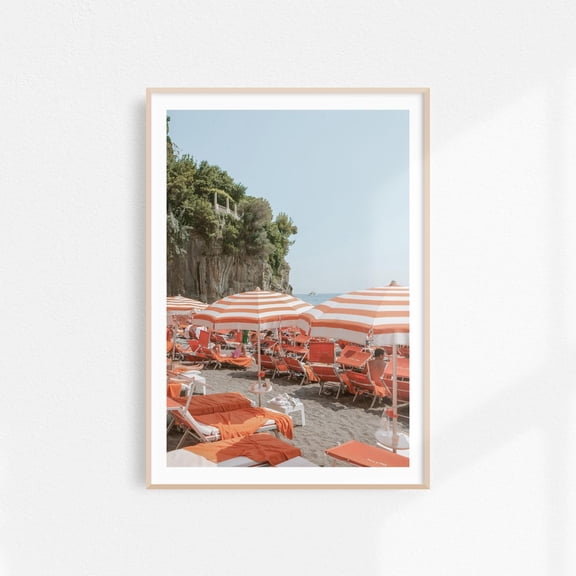 Orange Umbrella Print Arienzo Beach Club Printable Art, Amalfi Coast Print, Positano Poster Italian Summer Wall Art, Italy Beach Wall Art Wall Art, Modern Wall Decor, 8x12 UNFRAMED
