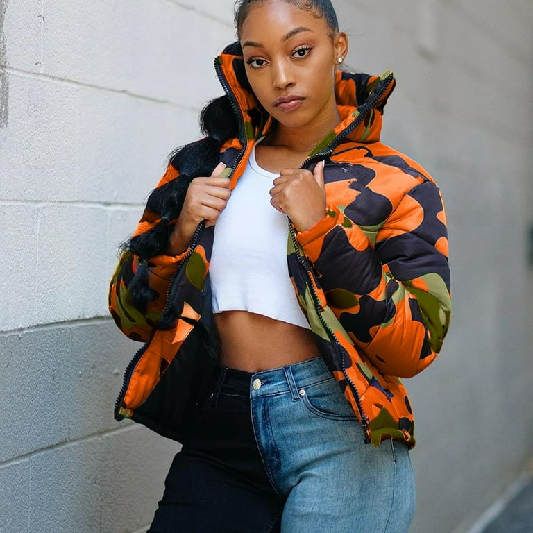 Orange camo puffer jacket sales