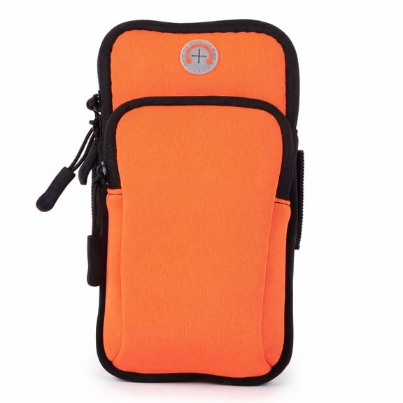 Orange Universal Running Armband Phone Holder – Adjustable Gym Arm Band with Key & Card Pocket for Jogging, Hiking, Walking, Workout & Exercise