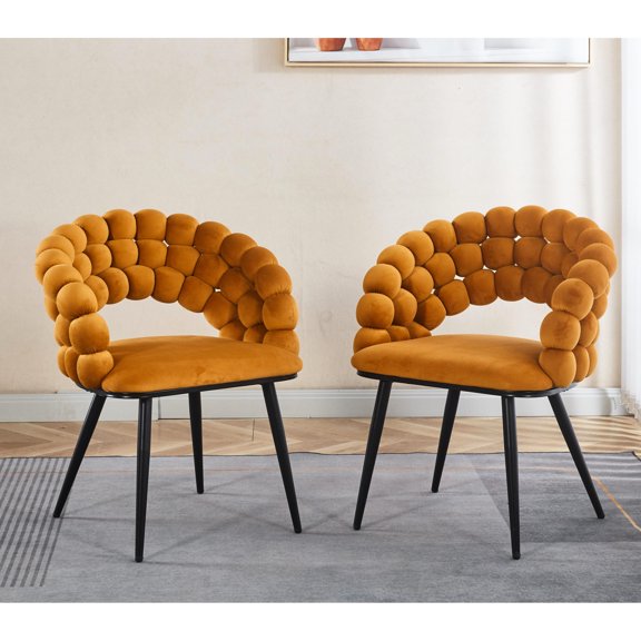 Orange Upholstered Chairs (Set of 2) / Suitable for Multiple Spaces / Easy Assembly in Minutes