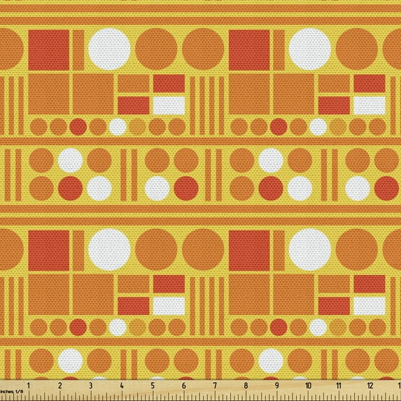 Ambesonne Orange Fabric by the Yard Upholstery, Monochrome Style Shapes Art, 3 Yards, White and Earth Yellow