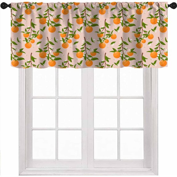 Orange Valance Curtains, Fruit Citrus Green Leaves Pattern Print Window Curtain Valances for Kitchen Dinning Room Living Room Bedroom 1 Panel, 54x18 Inch