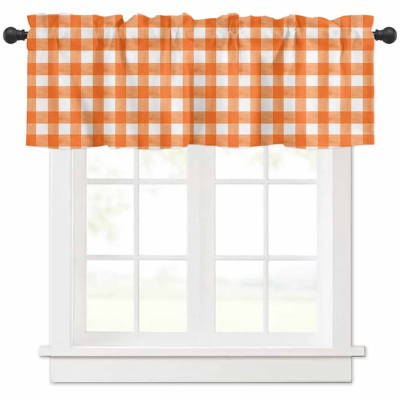 Orange Valances for Windows Farmhouse Kitchen Curtains Valances Rod Pocket Valance Curtains for Kitchen Windows Country French Rustic Buffalo Plaid Modern Art Window Valances for Bathroom 54"x18"