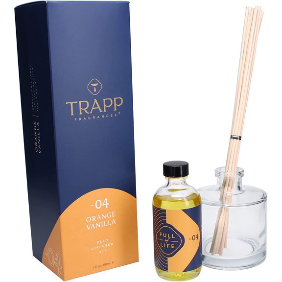 Orange Vanilla Reed Diffuser Kit - 2 Sets of 12 Reeds, Scented Diffuser Oil (4 oz.), Vase - Long Lasting Scent Notes of Brazilian Orange, Tahitian Vanilla, and Tonka Bean