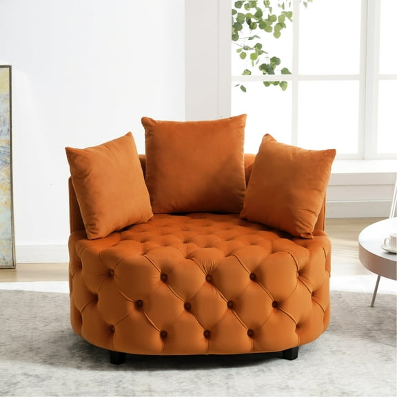 Orange Velvet Chair - 36.60 Inches Deep For Living Area Seat 33.10 High