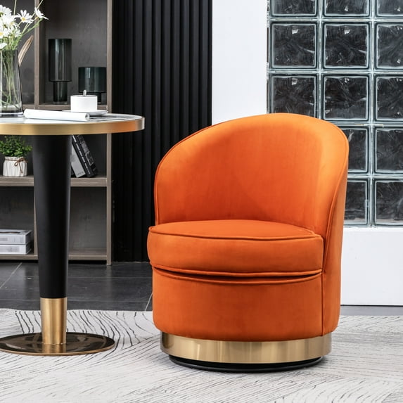 Orange Velvet Chair By - Comfortable, Stylish, Thick Foam Swivel Armchair Luxurious And Cozy